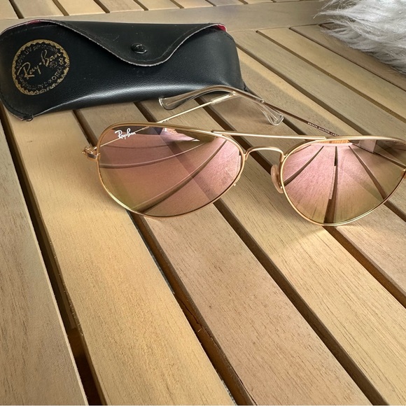 Ray-Ban Sunglasses Aviator Mirror Pink Lens Gold Metal Case with Box RB3025 - Picture 1 of 10